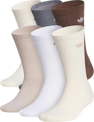 adidas Assorted 6-Pack Trefoil 2.0 Crew Socks in Beige/White/Earth Brown at Nordstrom, Size Large