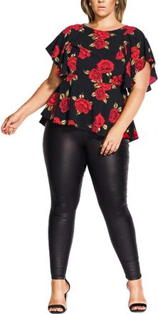 City Chic Womens Apparel Womens Plus Size Floral top with Fitted Waist, Rose Liason, 16