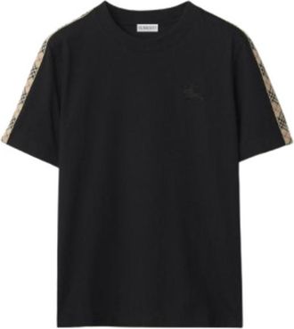 Burberry Womens Black Check Trim Cotton T-shirt, Size X-Small