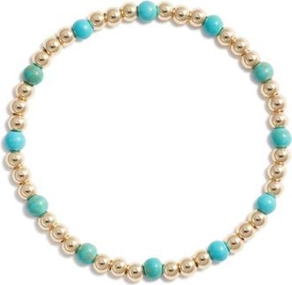 Nashelle Turquoise Stone & Bead Stretch Bracelet in Gold Fill at Nordstrom, Size 6.5