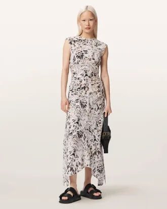 AllSaints Viscose Noor Asymmetric Sleeveless Maxi Dress, Size: UK 14/US 10