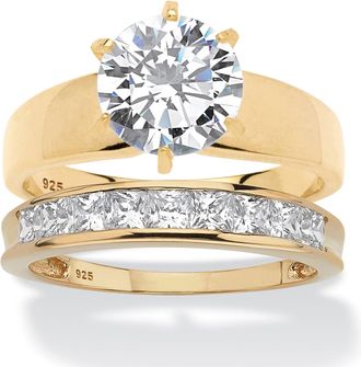 Palm Beach Jewelry 3.81 Cttw. 2-Pc. 14k Gold-plated Silver Cubic Zirconia Wedding Ring Set