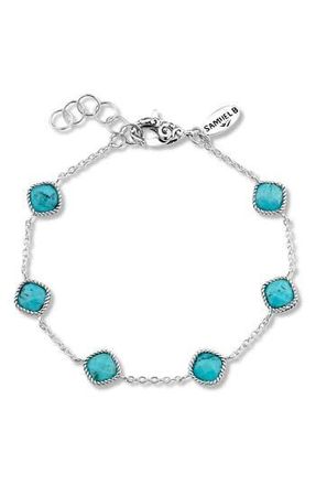 Samuel B. Sterling Silver Cushion Cut Semi-Precious Stone Station Bracelet in Blue at Nordstrom Rack