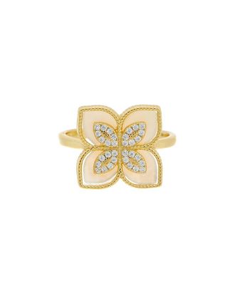Meshmerise 18K Over Silver Pearl Cz Ring