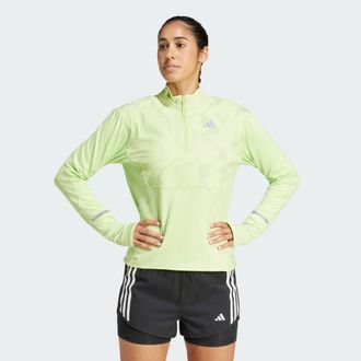 adidas adidas Performance Womens Ultimate Hi Vis Reflective 1/2-Zip Top - Green - Size X-Small