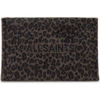 AllSaints Izzy Leopard Faux Fur Clutch in Leppo Brown at Nordstrom