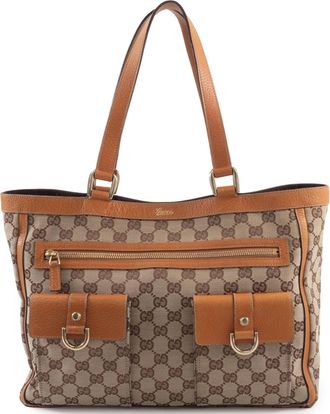 Gucci Abbey Beige Brown Gg Canvas Leather Tote Bag (Pre-Owned)