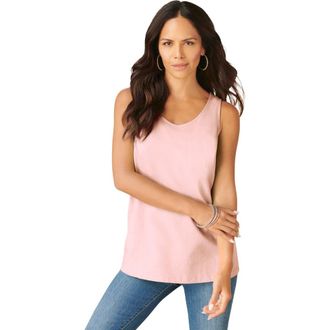 Roaman's Plus Size Cotton Scoopneck Tank Top in Soft Blush at Nordstrom, Size Large