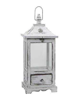 Nearly Natural Distressed Wooden Lantern With Drawer