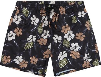 HUGO BOSS Mens Pirahna Floral Print Swim Trunks, Black
