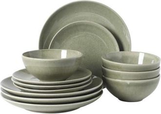 Gibson Home Castle Peak 12-Piece Reactive Glaze Stoneware Dinnerware Set in Green at Nordstrom