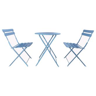 Mobili Rebecca Rebecca Mobili Set De Jard&iacute;n Juego Mesa Y Sillas De Exterior Acero Azul Claro Ahorro De Espacio