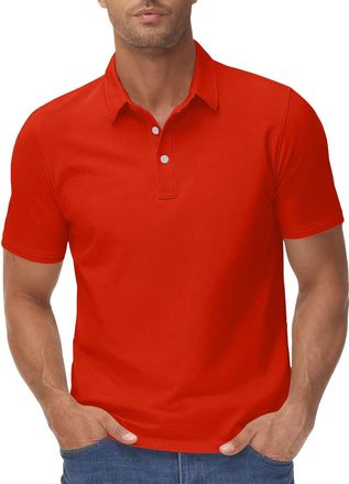 Generic Heavy Cotton T Shirts Men Mens Polos Shirts Short Sleeve Classic Fit Shirts Casual Solid Collared T Shirt Layering Shirt Men Orange