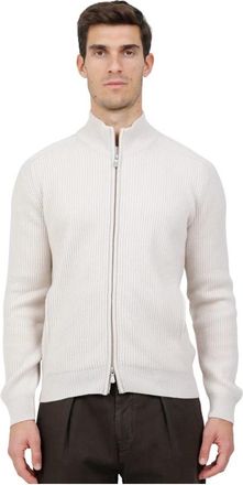 Gran Sasso Maglia full zip a costa inglese in lana e cashmere - Heren - Vesten - Beige - XL - Wol - Truien & Vesten