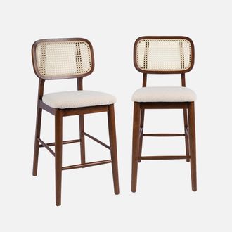 Sweeek Taburete De Bar De Madera De Hevea Con Rejilla Y Boucle, Set De 2