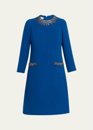 Teri Jon Rhinestone-Trim Crepe Dress