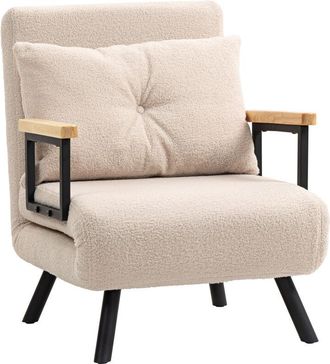 HOMCOM Homcom - Sof&aacute; Cama Individual Plegable Sof&aacute; Cama Tapizado En Borreguito Con Respaldo Ajustable De 5 Niveles Almohada Acolchada Carga 120 Kg 63x73x81 C