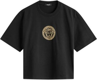 Versace Medusa Cotton Crop T-Shirt, Brand Size 44 ( US Size 8 )