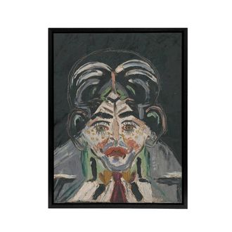 Artery8 Head of a Woman Portrait Kubincan Black Framed Canvas Wall Art Print in Grey | Size: W24 x H32