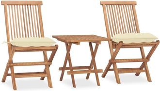 vidaXL Set Comedor De Jard&iacute;n Plegable 3 Piezas Madera De Teca Cojines Vidaxl
