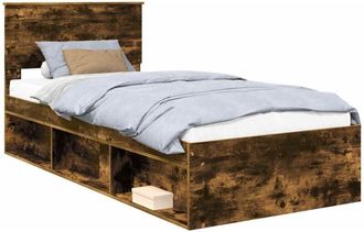 vidaXL Bed Frame with Headboard Smoked Oak 90 x 190 cm Solid Pine Wood vidaXL