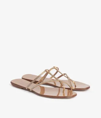 Pedro Garcia Flat sandal with Swarovski crystals in gold satin | Estee | Essentials collection | PEDRO GARCIA