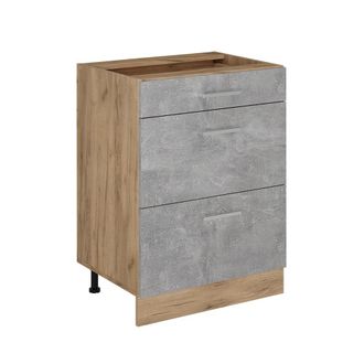 Vicco Mueble Bajo De Cocina R-line, Hormig&oacute;n, 60 Cm Con Cajones, Sin Encimera
