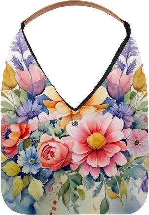 Generic Watercolor flowers (4) Reusable Lightweight Grocery Bags - Foldable Into Compact Pouch, Washable & Sturdy, Multipurpose for Shopping and Travel