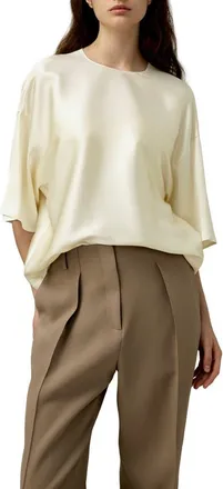LilySilk Relaxed Silk Crewneck Blouse in Lily White at Nordstrom, Size X-Large