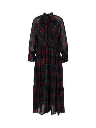 Shirt a Porter Abito Lungo Stamp In Chiffon Dark Plaid Midi Dress