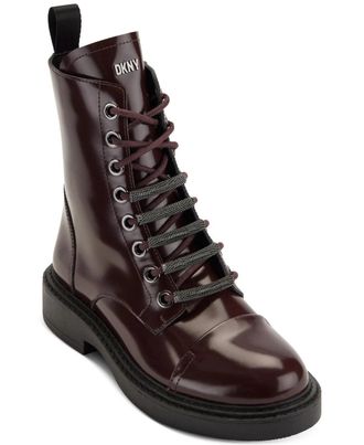 DKNY Malaya K3307120 Bootss Burgundy Leather Cap Toe Combat RHS7346