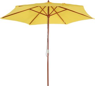 Hhg [nunca Usado] Sombrilla Florida, Sombrilla De Jard&iacute;n Sombrilla De Mercado, &Oslash; 3m Poli&eacute;ster/madera, Amarillo