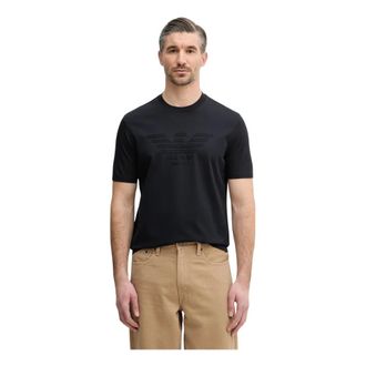 Emporio Armani Tops, Heren, Blauw, M, Katoen, Tonal logo T-shirt