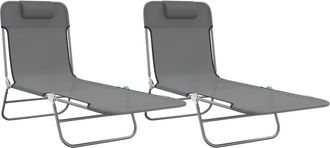 vidaXL Vidaxl - Tumbonas Plegables 2 Uds Acero Y Textilene Gris