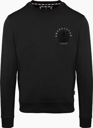 Aquascutum Mens Crew Neck Ribbed Collar Long Sleeve Sweatshirt - Black - Size: 2X large