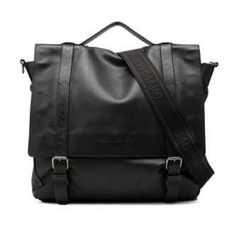 Ferragamo Gancini Black Leather Messenger Bag Shoulder Bag (Pre-Owned)