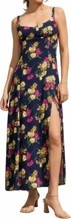 Dress Forum Paris Floral Side Slit Maxi Dress In Navy Multi