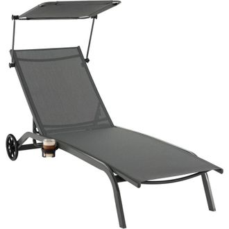 Costway Costway Tumbona Jardin Reclinable 6 Niveles, 2 Ruedas, Tumbona Playa Parasol Ajustable Y Portavasos, 191 X 61 X 96cm, Carga 150kg, Exteriorterraza Bal