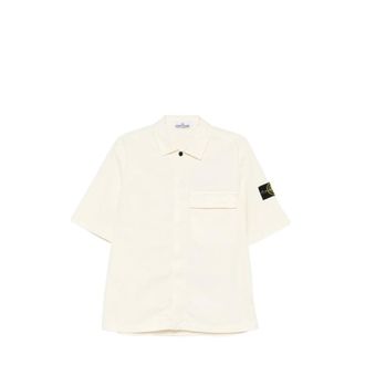 Stone Island 1100025 Stretch Cotton Twill Shirt - male - Stone Island - Short Sleeve Shirts - White - M - Shirts