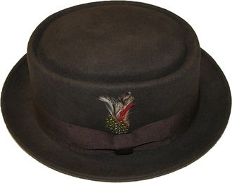 Maz Accessoires Brown Unisex Superb Foldable Pork Pie Trilby Hat with Matching Band and Removable Feather 100% Wool Hand Made (Medium)