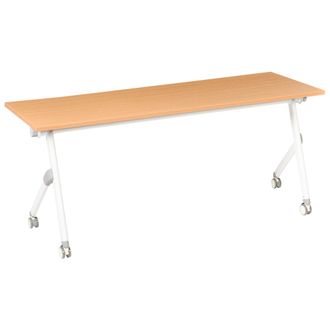 Beliani Escritorio Rectangular Moderno Plegable Con Ruedas Mesa M&oacute;vil Port&aacute;til 180 X 60 Cm Estructura De Metal Marr&oacute;n Y Blanco Bendi