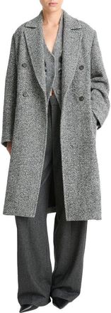 Vince Herringbone Double-Breasted Wool & Silk-Blend Coat