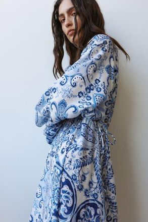 H&M Balloon-sleeved Tunic Dress in Blue/paisley at Nordstrom, Size Xx-Large