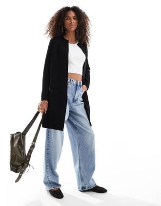 Only Only - Cardigan lungo nero lavorato a maglia