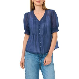 Vince Camuto Pintuck V-Neck Puff Sleeve Top in Navy at Nordstrom Rack, Size X-Large
