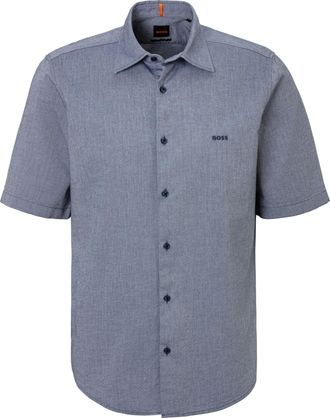 Boss Orange by Hugo Boss Kurzarmhemd BOSS ORANGE Rash, Herren, Gr. XXL, N-Gr, blau (navy418), Web, Obermaterial: 100% Baumwolle, unifarben, regular fit h&uuml;ftlang, hoch geschlos