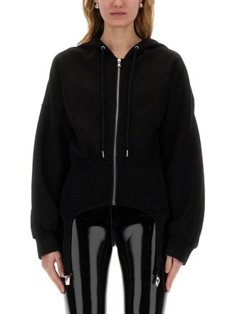 Fiorucci Cropped Black Sweatshirt With Suspender Detail