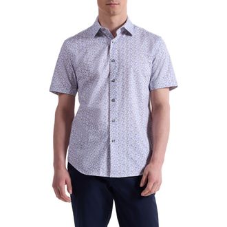 Bugatchi Miles OoohCotton Short Sleeve Button-Up Shirt in Air Blue at Nordstrom Rack, Size Xxx-Large