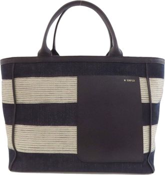Valextra Black Navy White Canvas Tote Bag (Pre-Owned)