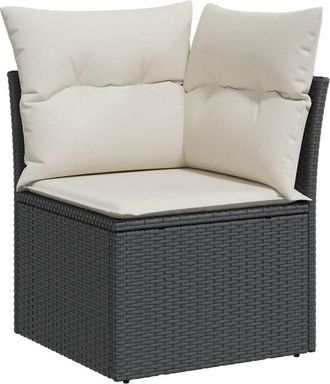 vidaXL Sof&aacute; De Esquina De Jard&iacute;n Con Cojines Rat&aacute;n Sint&eacute;tico Negro Vidaxl